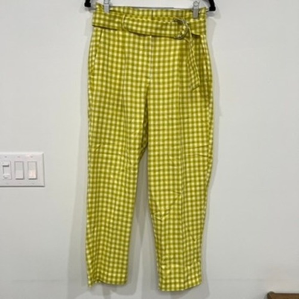Ann Taylor Womens Pants NWT 2 Green White Plaid Paperbag Belt High Rise Picnic